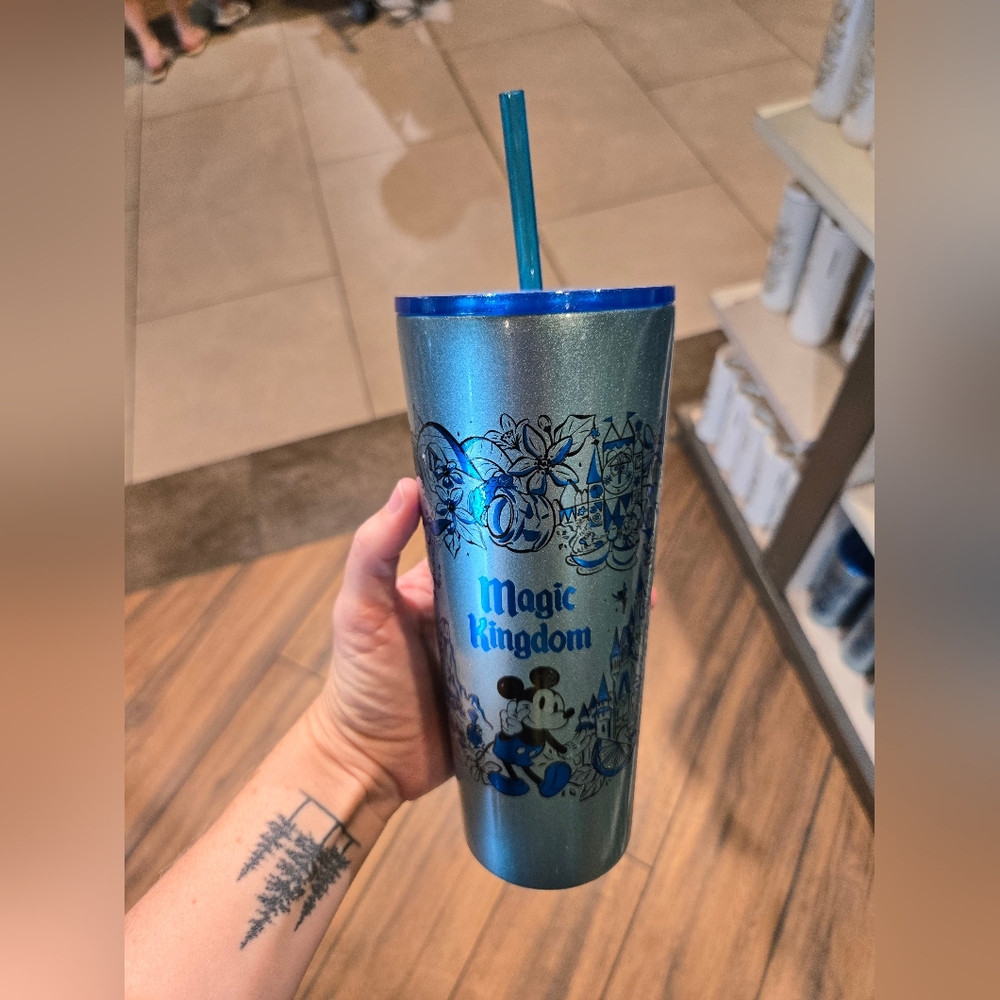 Disney Magic Kingdom Starbucks Blue Tumbler With Lid And Straw NWT